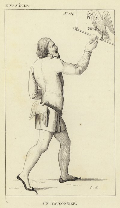XIVe Siècle, Un Fauconnier (gravure) - French School