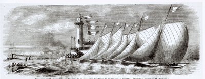 Yachts contournant le Phare de la Joliette pendant la Régate de 1864 à Marseille, de Le Monde Illustré, 17 septembre 1864 - French School