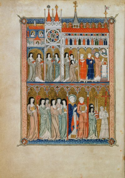 Messe assistée par des officiels avec une procession en dessous, c.1300 - French School