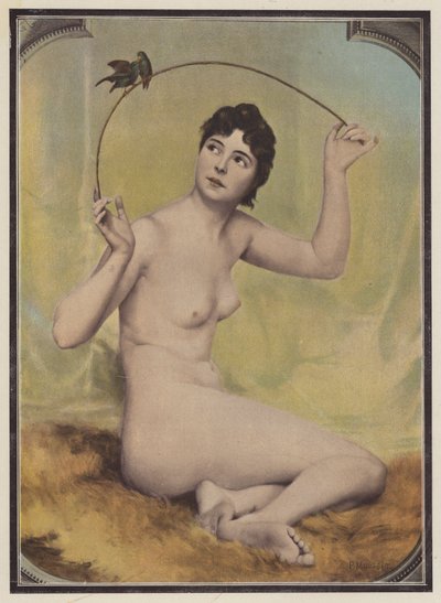 Jeune femme nue avec des oiseaux - French School