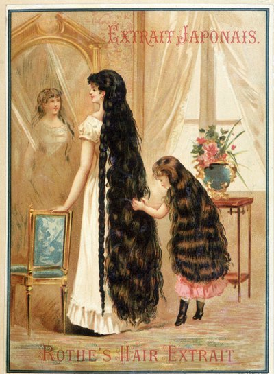 Jeune femme et sa petite fille avec des cheveux très longs et abondants - publicité pour l