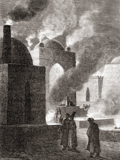 Adorateurs du feu zoroastriens dans un temple du feu à Bakou, Azerbaïdjan, extrait de 