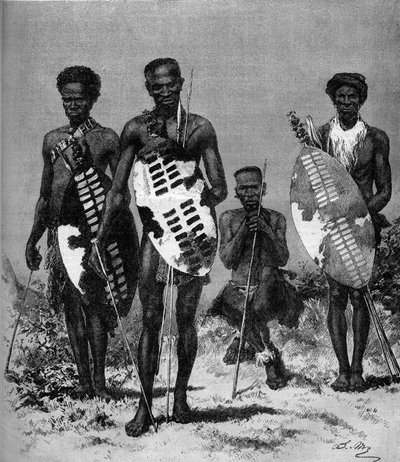 Guerriers zoulous. Gravure dans « Le Monde Illustré » n°1146 du 15 mars 1879 - French School