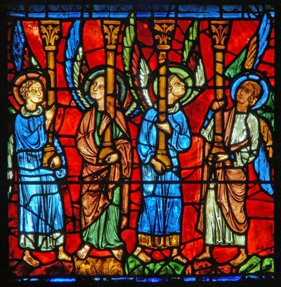 Anges soutenant le trône de la Vierge Marie - French School
