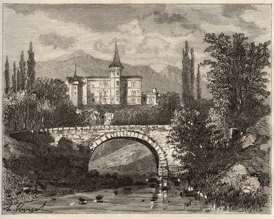 Château de la Rochelambert dans la vallée de la Borne Haute-Loire (43) - gravure dans "La France illustrée : géographie, histoire, administration statistique" par V.A. Malt-Brown. 1884 - French School