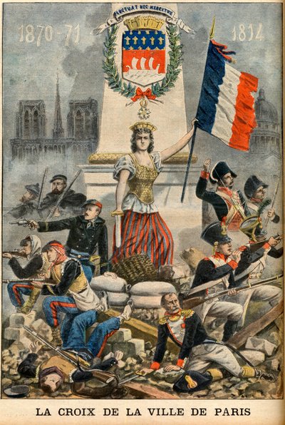 Fluctuat nec mergitur - Croix de la ville de Paris introduite dans les armoiries de Paris, illustration du journal anglais "Le Petit Journal" du 5 mai - French School