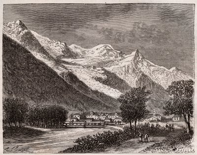 La vallée de Chamonix et le Mont Blanc - gravure dans "La France illustrée: géographie, histoire, administration statistique" par V.A. Malte-Brun. 1884 - French School