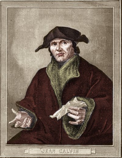Portrait de Jean Calvin (1509-1564), réformateur religieux et écrivain français - French School