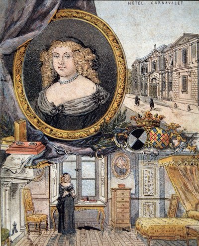 Portrait de Marie de Rabutin-Chantal (Rabutin Chantal), Marquise de Sévigné connue sous le nom de Madame de Sévigné (1626-1696) et sa résidence Hôtel Carnavalet - French School