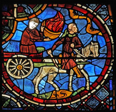 la lune - portée à travers le ciel dans un chariot - French School