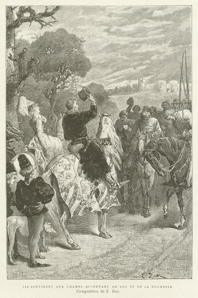Ils sortirent dans les champs devant le Duc et la Duchesse - French School