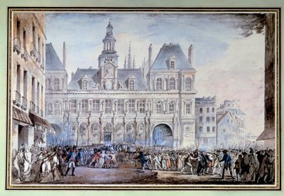 Vue de la Place de Grève le 14 juillet 1789. Aquarelle anonyme - French School