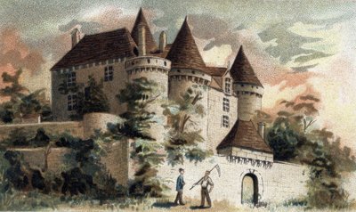 Vue du château de Fénelon en Dordogne. - French School