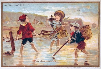 Carte postale vintage représentant des enfants sur une plage - French School