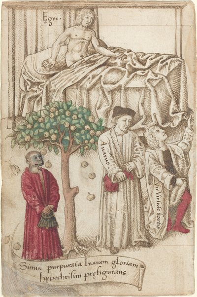 Un singe en violet avec un homme malade, un homme bon et un avare - French early 16th Century