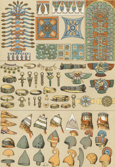 Coiffures et chaussures babyloniennes et assyriennes - Friedrich (after) Hottenroth