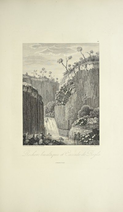Roches basaltiques et la cascade de Regla, dessiné par Gmelin, gravé par Bouquet, illustration de 