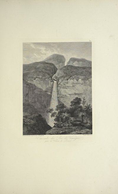 Chutes du Rio de Vinagre, près du volcan de Purace, dessiné par Koch, gravé par Arnold, illustration de 