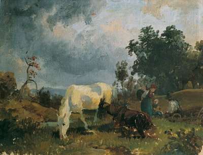 Un cheval gris sur la lande - Friedrich August Mathias Gauermann
