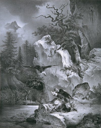 Vautour avec cerf mort - Friedrich August Mathias Gauermann
