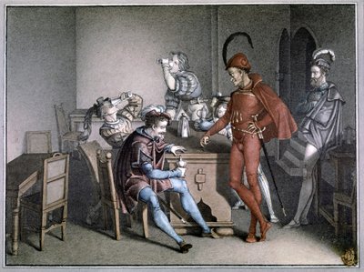 Faust, le miracle du vin. après 1816 (gravure en couleur) - Friedrich August Moritz Retzsch