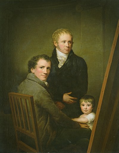 Autoportrait avec la fille adoptive Lina Groger et le peintre Heinrich Jakob Aldenrath, vers 1801-15 - Friedrich Carl Groger