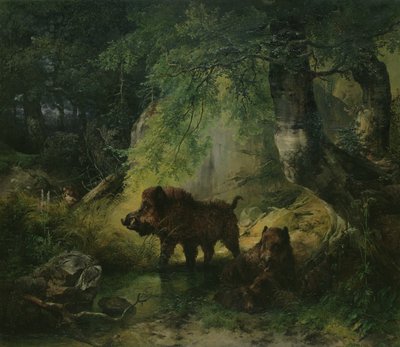 Sanglier et loup - Friedrich Gauermann