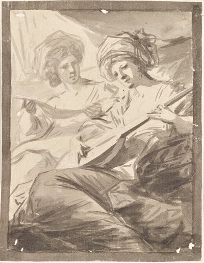 Deux femmes avec mandoline (Étude pour le double portrait des sœurs Victoire et Sophie von Fries ?) - Friedrich Heinrich Fuger