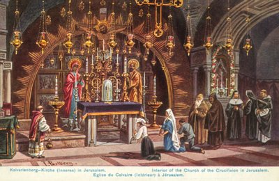 Autel de la Crucifixion, Église du Saint-Sépulcre, Jérusalem (lithographie en couleur) - Friedrich Perlberg
