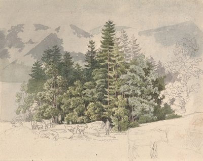 Paysage alpin (gouache sur graphite) - Friedrich Salathe