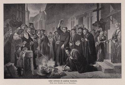 Martin Luther brûlant la bulle papale à Wittenberg, Allemagne - Friedrich Wilhelm Heinrich Martersteig