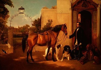 Un gentleman avec son chasseur et ses chiens devant sa maison - Friedrich Wilhelm Keyl