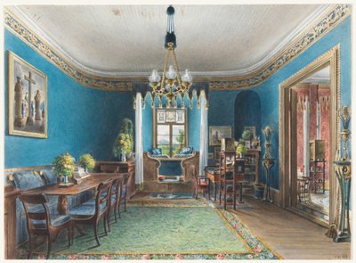 Dessin, La chambre bleue, Schloss Fischbach, 1846 - Friedrich Wilhelm Klose