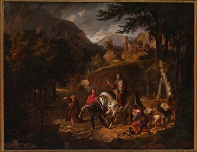La légende des Habsbourg : le comte Rudolf aide un prêtre à traverser un torrent - Friedrich Wilhelm Müller