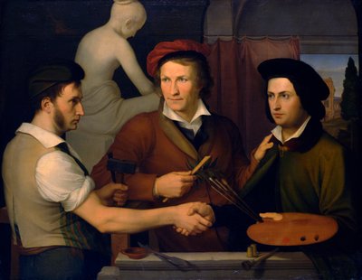 Autoportrait avec son frère Ridolfo et Bertel Thorvaldsen, 1815-1816 - Friedrich Wilhelm von Schadow