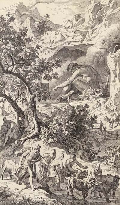 Ulysse passant devant la grotte de Polyphème (gravure) - Friedrich the Elder Preller