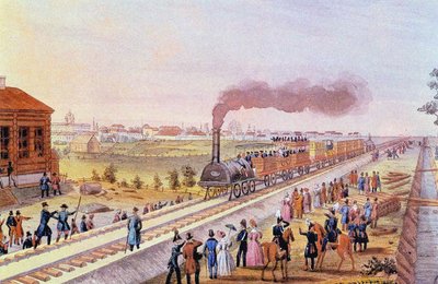 Arrivée du premier train de Saint-Pétersbourg à Tsarskoïe Selo le 30 octobre 1837, 1837 - Friedrich von Martens