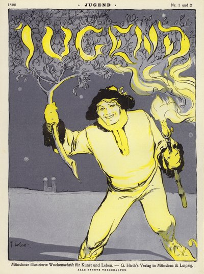 Homme tenant une branche et une torche - Fritz Erler