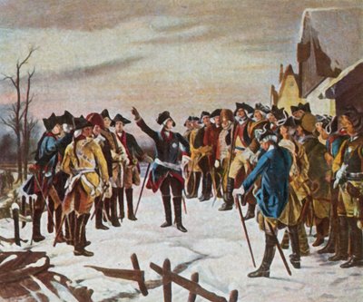 Discours de Frédéric le Grand à ses généraux la veille de la bataille de Leuthen, 5 décembre 1757 (lithographie couleur rehaussée) - Fritz Roeber