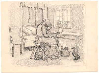 La vieille femme tresse les cheveux - Fritz Syberg
