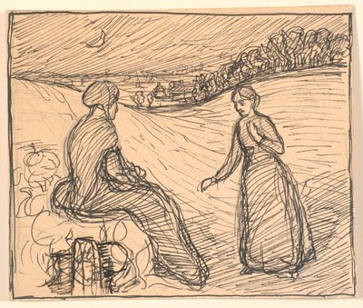 Là-bas dans la neige, une femme en longues robes noires... - Fritz Syberg