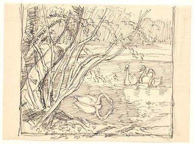 Un lac avec quatre cygnes - Fritz Syberg