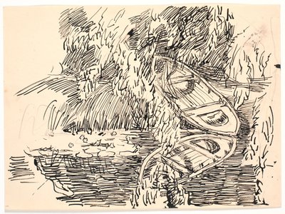 Un lac forestier avec deux barques - Fritz Syberg