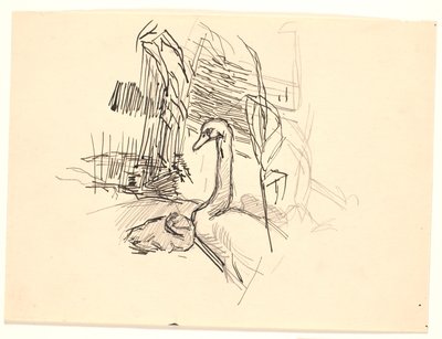 Un cygne avec un cygneau - Fritz Syberg