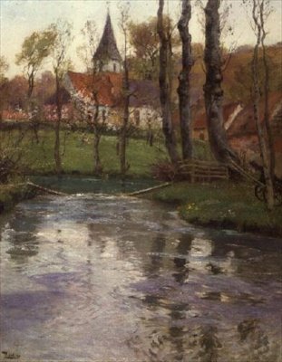 La vieille église au bord de la rivière - Fritz Thaulow