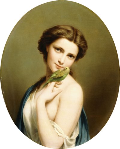 Une jeune beauté avec une perruche - Fritz Zuber Buhler