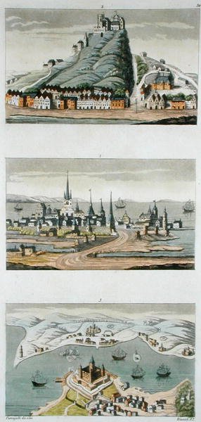 Ports scandinaves (de haut en bas : Copenhague, Forteresse de Segeburg et Fort de Sund) c.1800-15, planche 50 de 