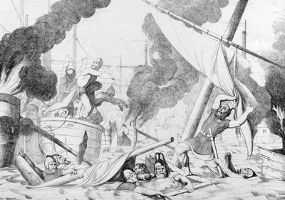Feu Grec pendant le Siège de Constantinople, avant 1839 - Fyodor Antonovich Bruni