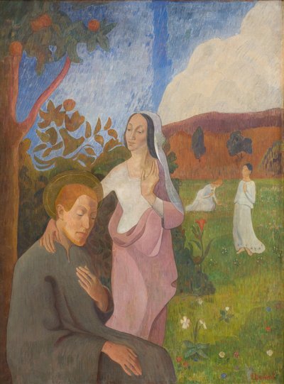 Image décorative. La vision de Saint François avec les trois vierges blanches - G.F. Clement