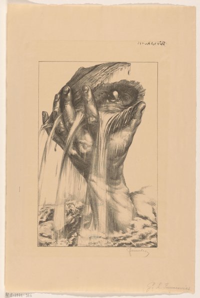 Main tenant une huître avec une perle de la mer - G.L. Furiacovics (signed by artist)
